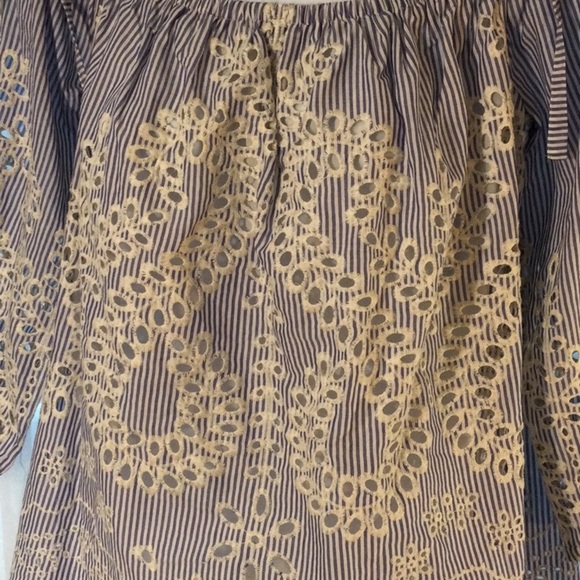 Express Off The Shoulder Eyelet Blouse Blue/White Striped Size M - Picture 4 of 10